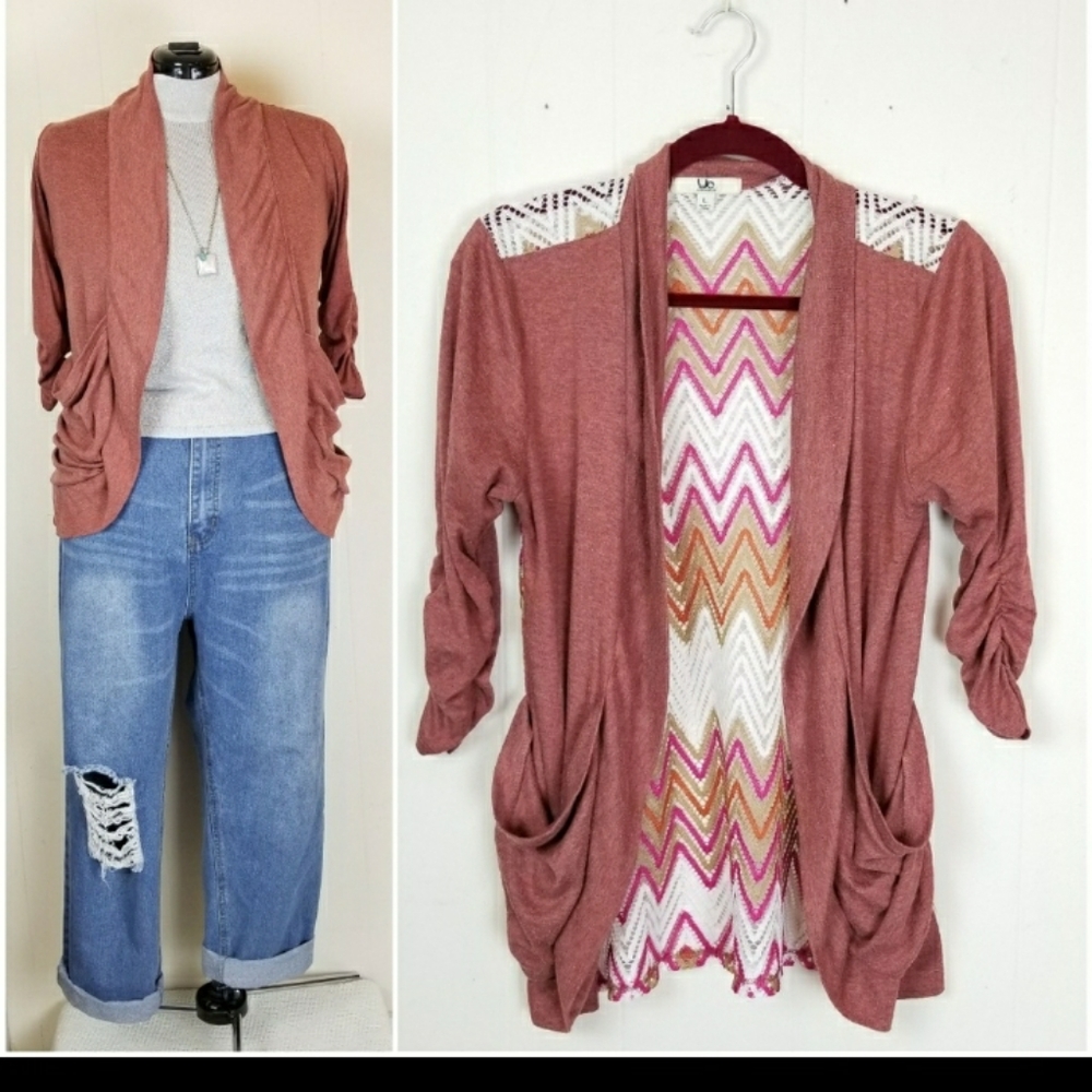 Boho rouched rusty cardigan size Large
